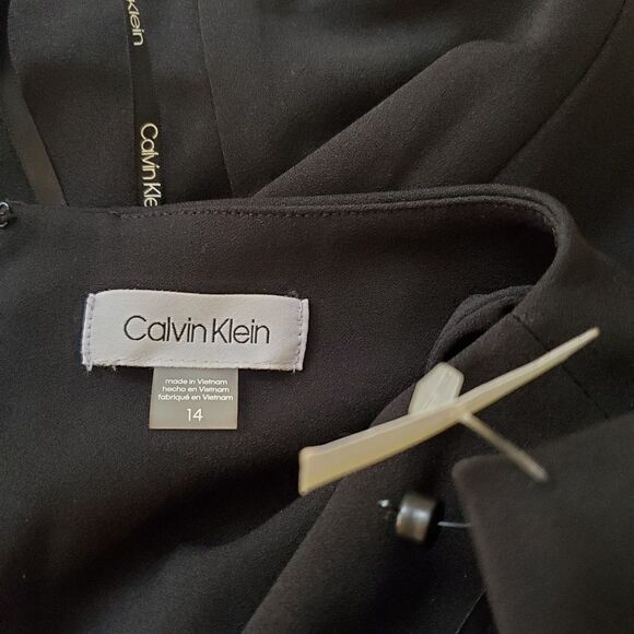 Calvin Klein Sleeveless Scuba Crepe Flat Pleat Waist Jumpsuit size 14 in Black - Picture 11 of 13